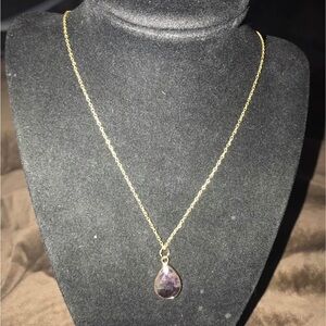 Gold Chain Necklace with Purple Teardrop Pendant